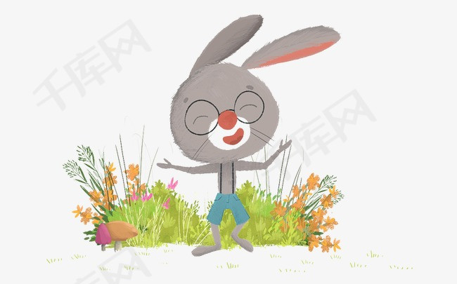 快乐的小灰兔手绘插画创意设计秋日小镇卡通卡片