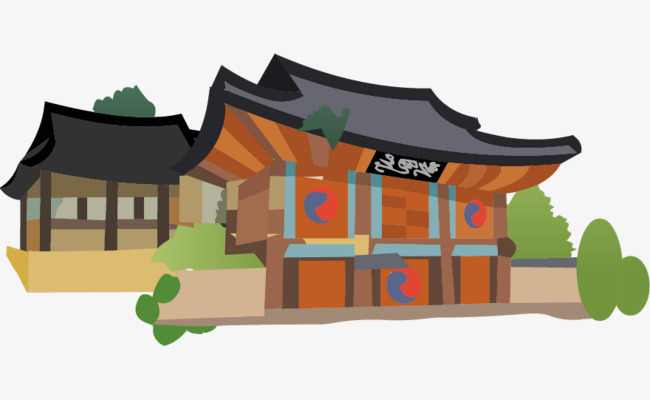 矢量手绘韩国古代宫殿