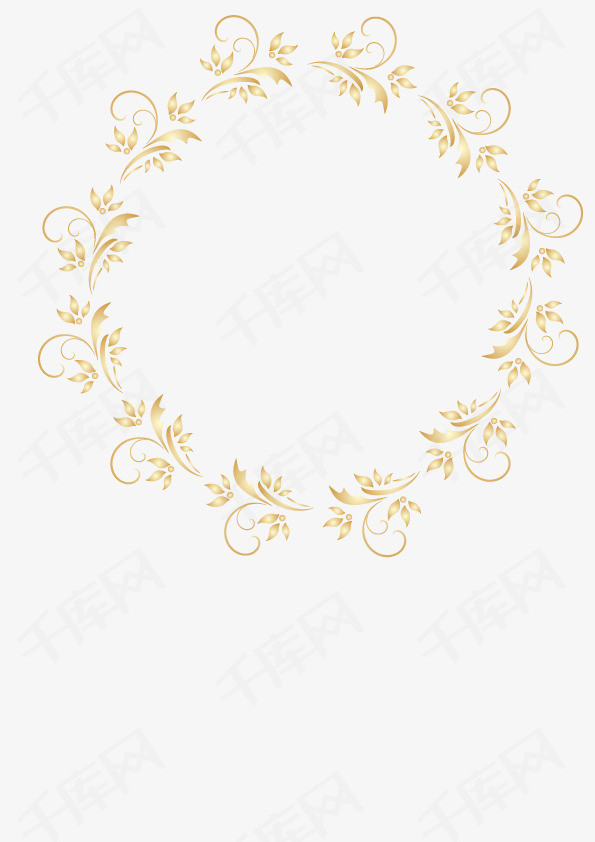 复古金色花边边框圆形矢量素材