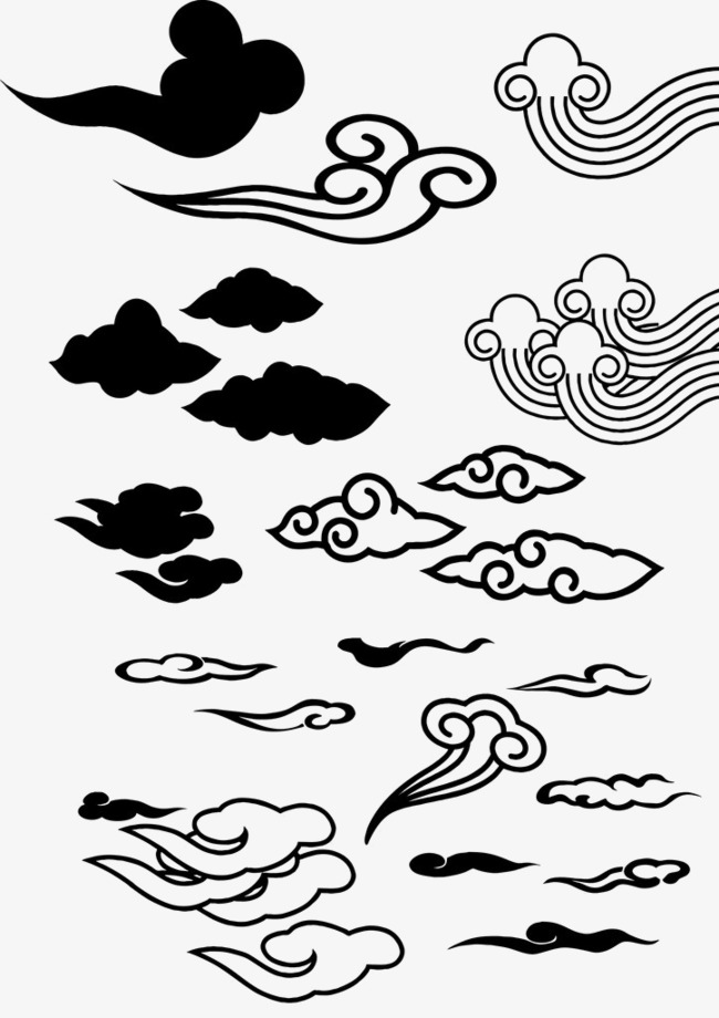 祥云黑白图案png素材-90设计