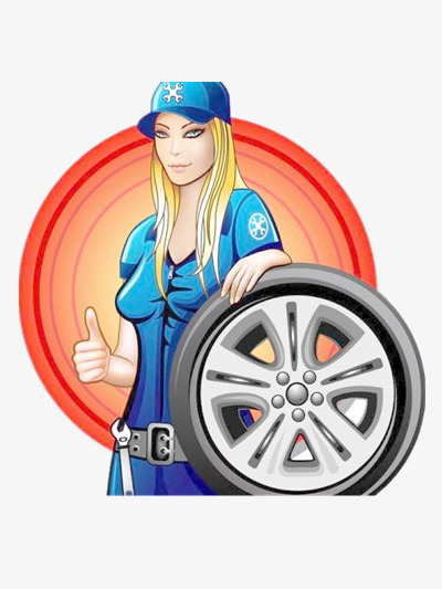 修理轮胎的美女车轮简单卡通人物