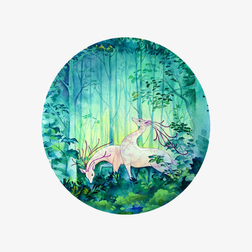水彩清新森林小鹿插画