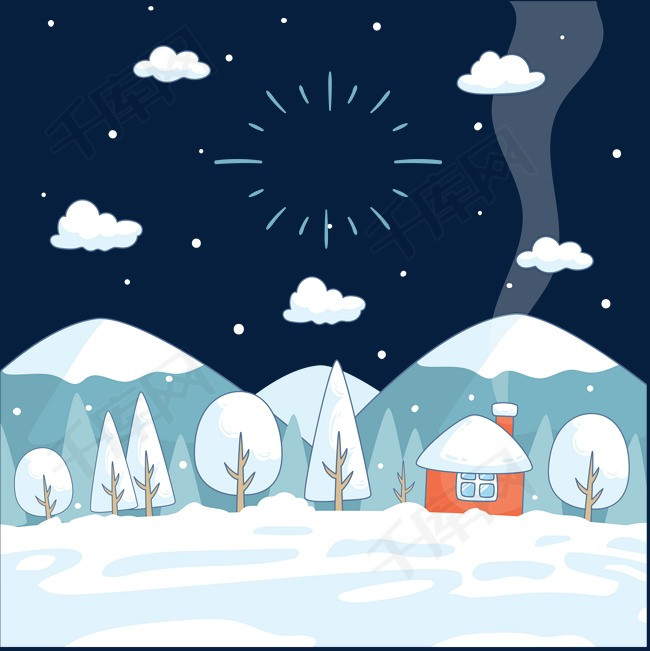 节风景插画 矢量圣诞节雪景图