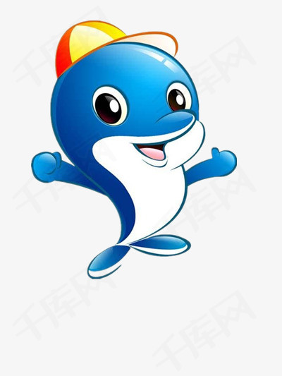 俏皮的小海豚蓝色帽子大海卡通