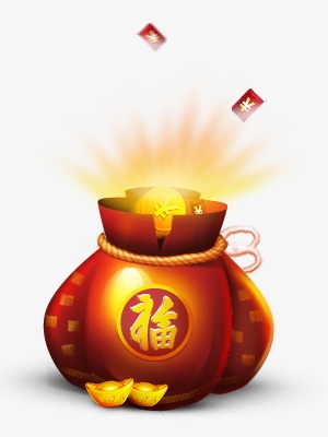 钱袋福袋金币元宝福袋素材新年素材金融素材