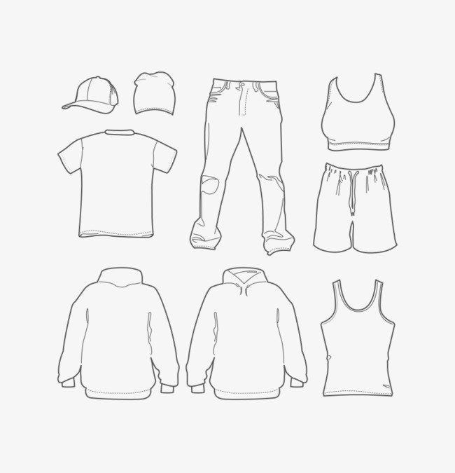长裤服装线稿衣服测量简笔画线条