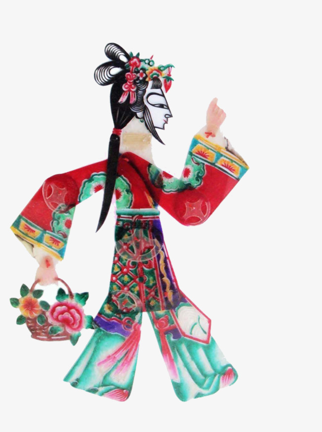 红色皮影人物彩色剪纸传统文化皮影戏
