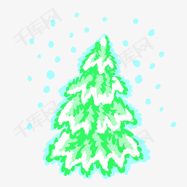 手绘彩色松树雪中松树绿色彩色手绘可爱小清新