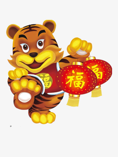 2022虎年新年新春过年春节吉祥物小老虎国风金线大红灯笼