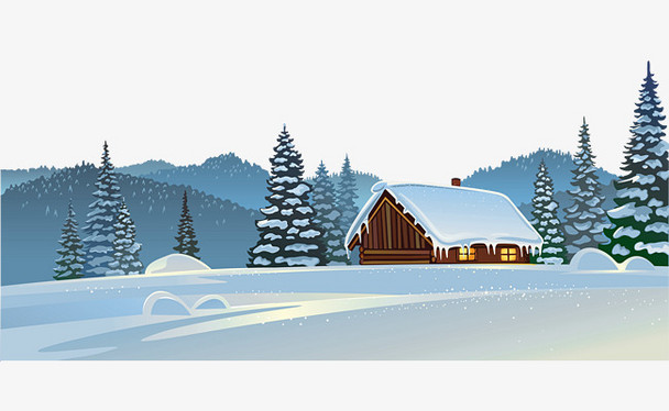 卡通冬季房屋雪景图