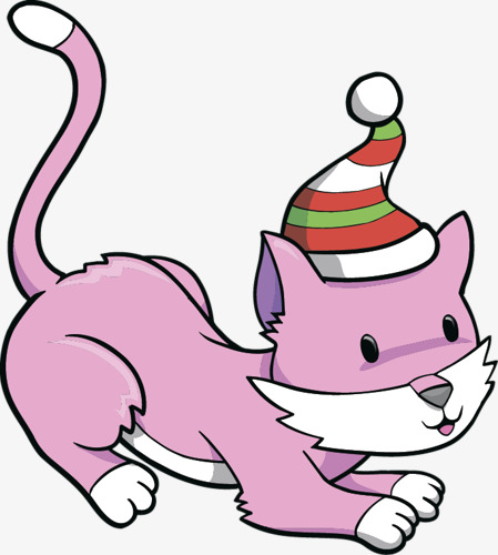 卡通绘画戴帽子的粉色小猫