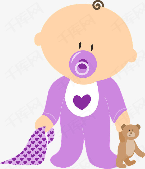 可爱婴儿插画幼儿紫色可爱小孩手绘