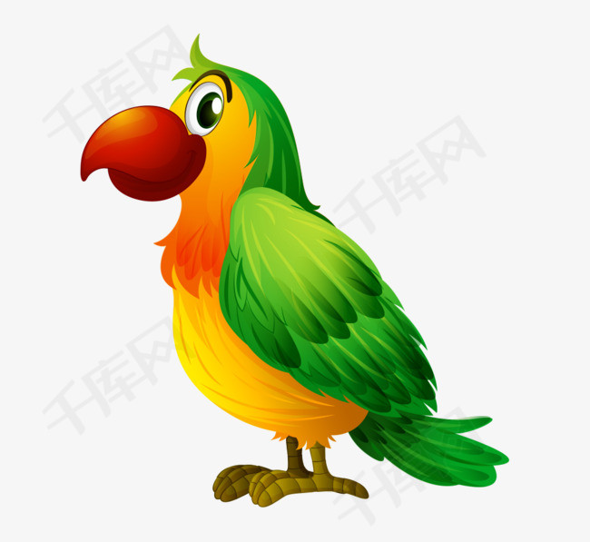 卡通手绘彩色侧面鹦鹉卡通的动物手绘的鹦鹉彩色的鹦鹉侧面的鹦鹉