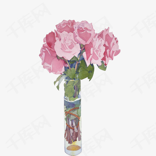 一束玫瑰花素材图片玫瑰花一束手绘水彩画艳丽