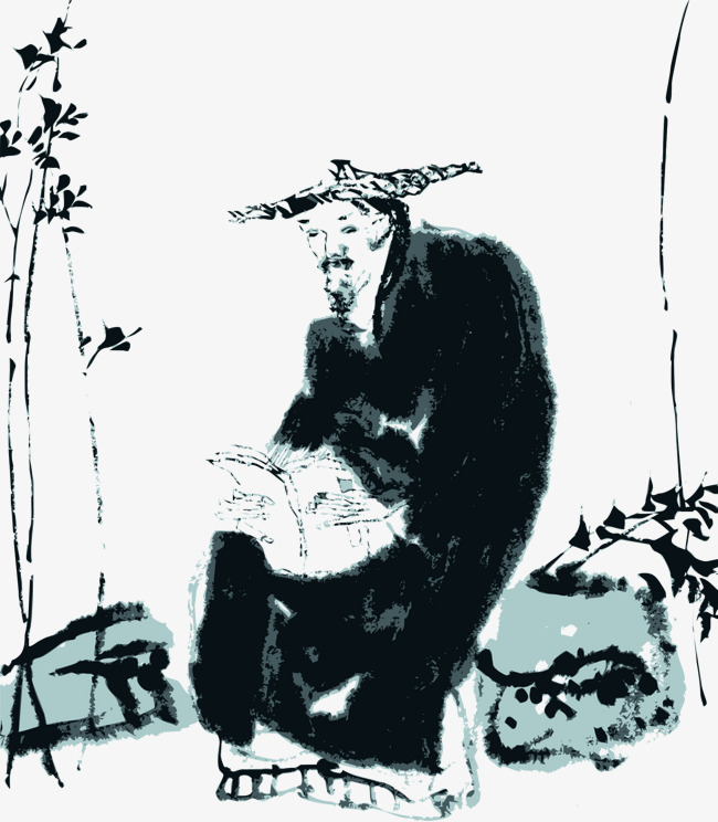 矢量中国画人物老者手绘素材