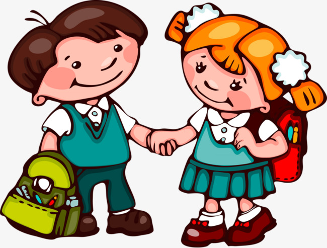 两个小孩一起上学卡通素材图片免费下载_高清装饰图案png