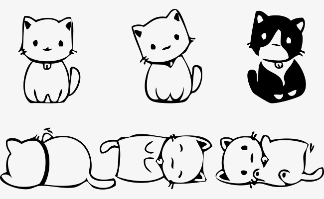 6只可爱的卡通小猫咪矢量图