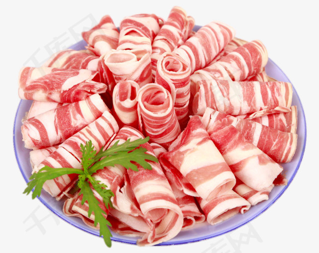 高清盘里的羊肉卷高清盘里的羊肉卷绿叶火锅配菜美味美食产品实物