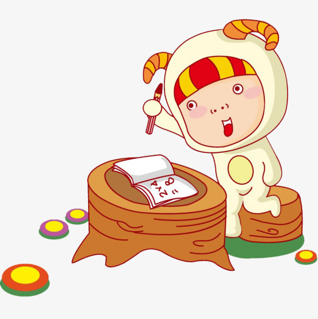 卡通孩子做作业
