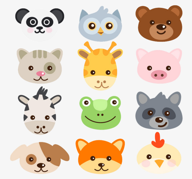 16款卡通动物头像矢量素材png素材-90设计
