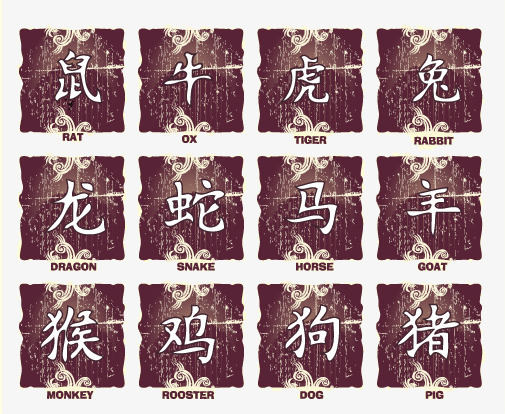 12生肖中国风汉字素材