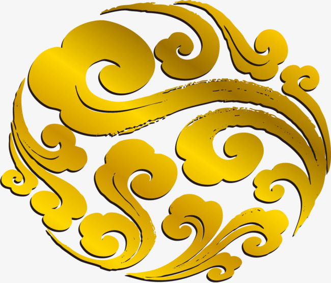 矢量手绘金色祥云图案【高清装饰元素png素材】-90设计
