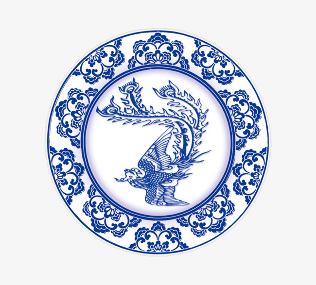 青花瓷圆形盘子免抠图片