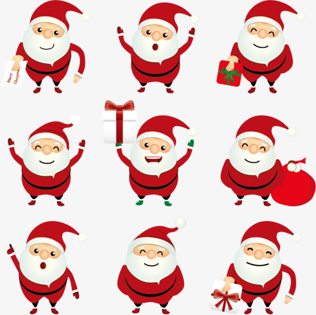 9个不同表情圣诞老人png素材-90设计