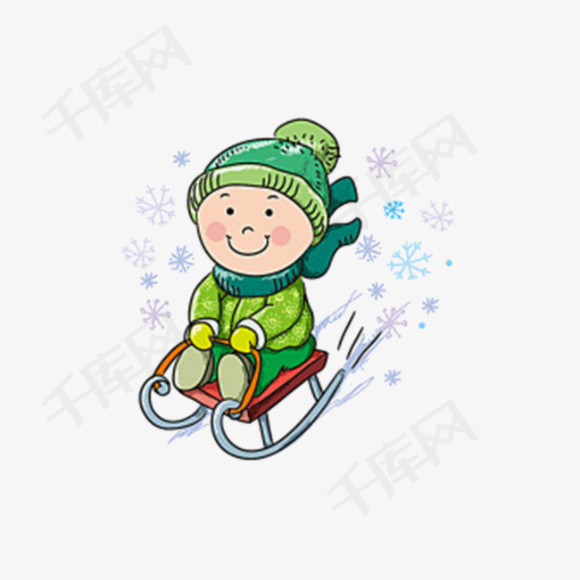 卡通小孩滑雪