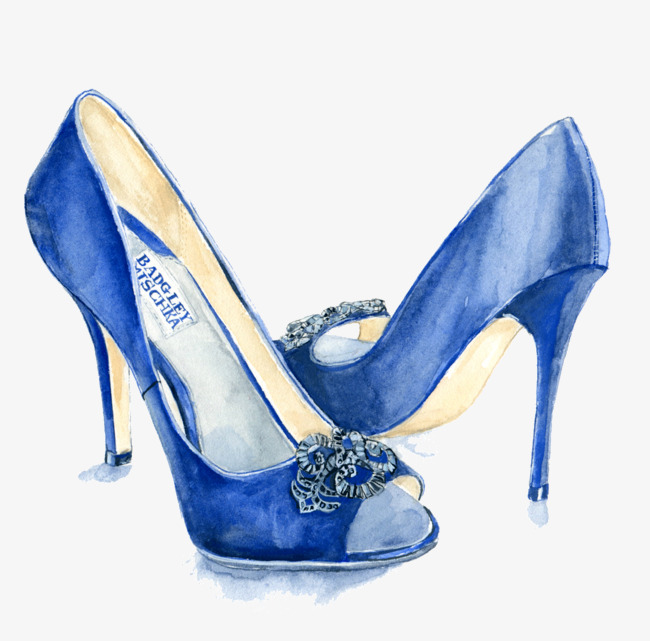 蓝色手绘高跟鞋素材图片免费下载_高清卡通手