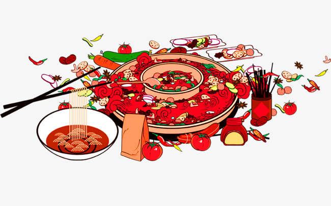 新年元素卡通手绘红色喜庆年夜饭火锅png
