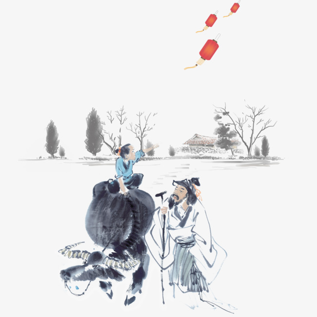 牧童遥指杏花村彩画_牧童遥指杏花村酒全图_李白牧童遥指杏花村酒_牧童遥