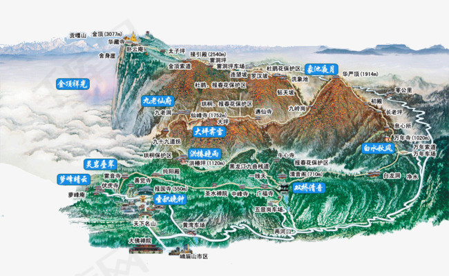 峨眉山示意图著名景点旅游景区峨眉山峨眉山示意图