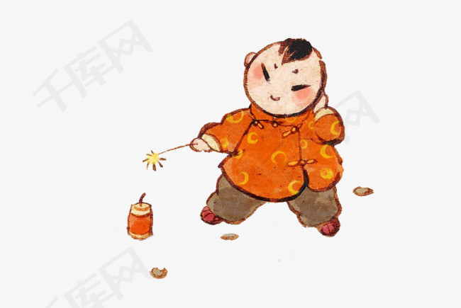千库网 图片素材 年画放鞭炮  年画放鞭炮红色娃娃年画放烟花拜年喜庆