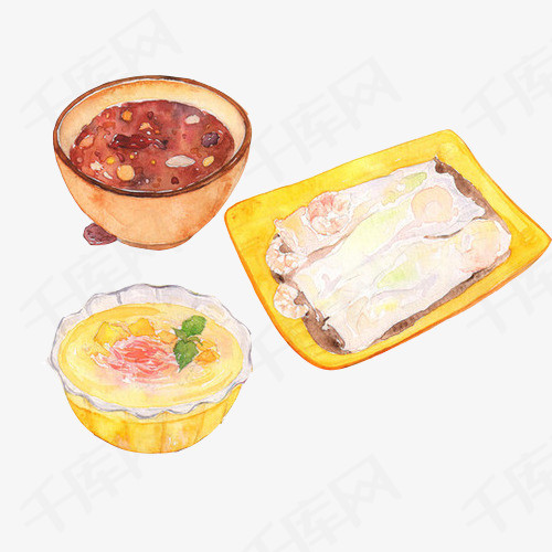 汤水手绘画素材图片红豆汤玉米汤豆腐皮手绘美食