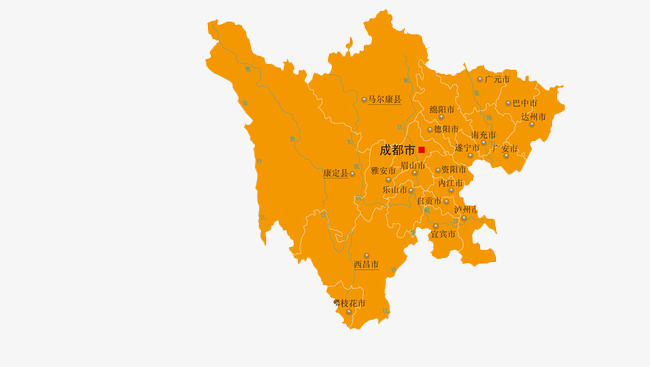 橙色四川地图和行政区域划分图片