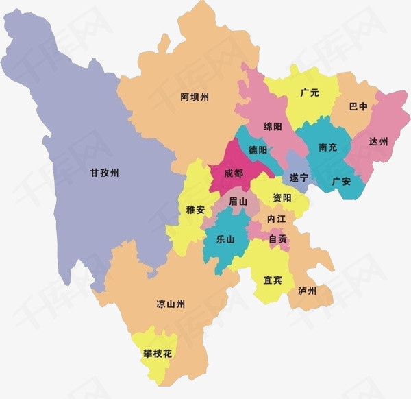 四川彩色地图和行政区域素材图片免费下载_高清卡通
