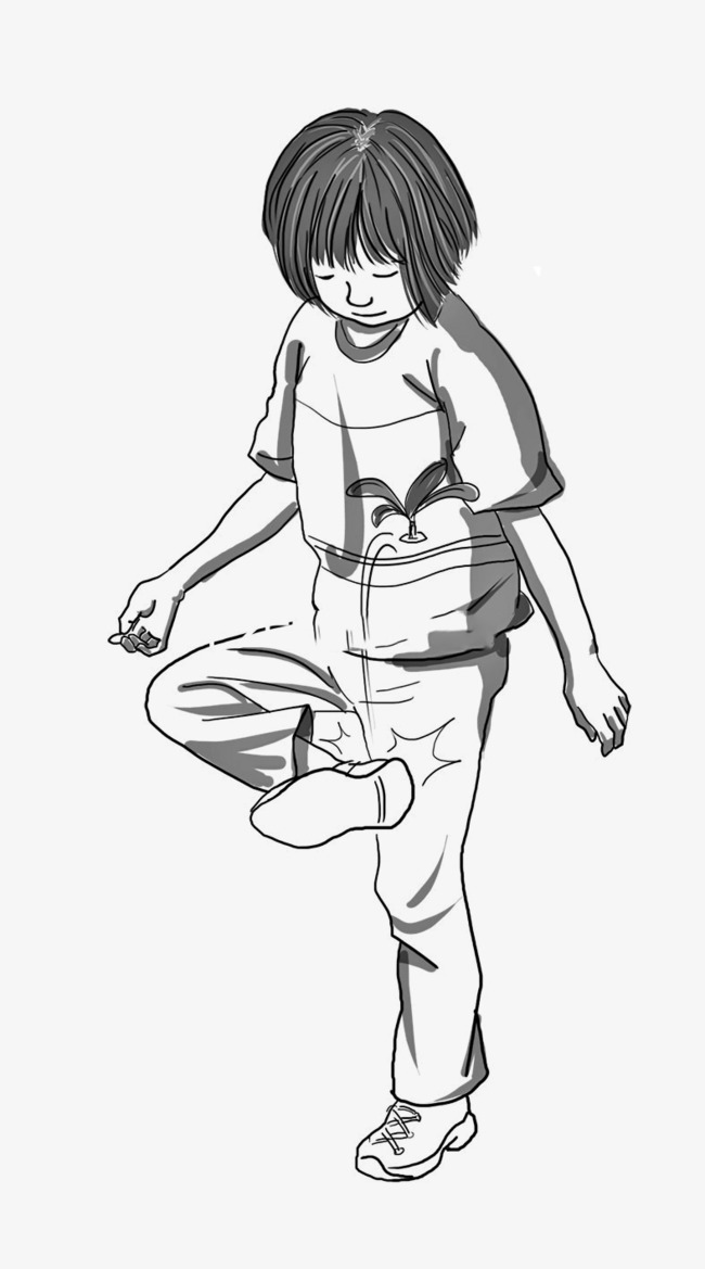 踢毽子女孩速写画素材图片免费下载_高清图片