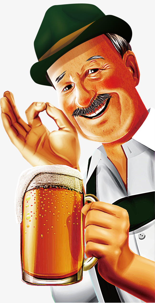 矢量图老人喝啤酒素材图片免费下载_高清卡通手绘psd