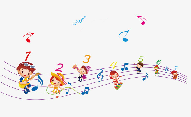 卡通 音符 小男孩 弹吉他 数字 乐谱 歌唱 儿童画 广告设计 女孩