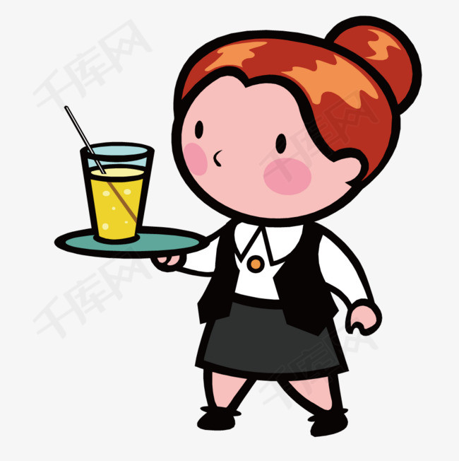 端果汁的女服务员素材图片免费下载_高清卡通手绘psd