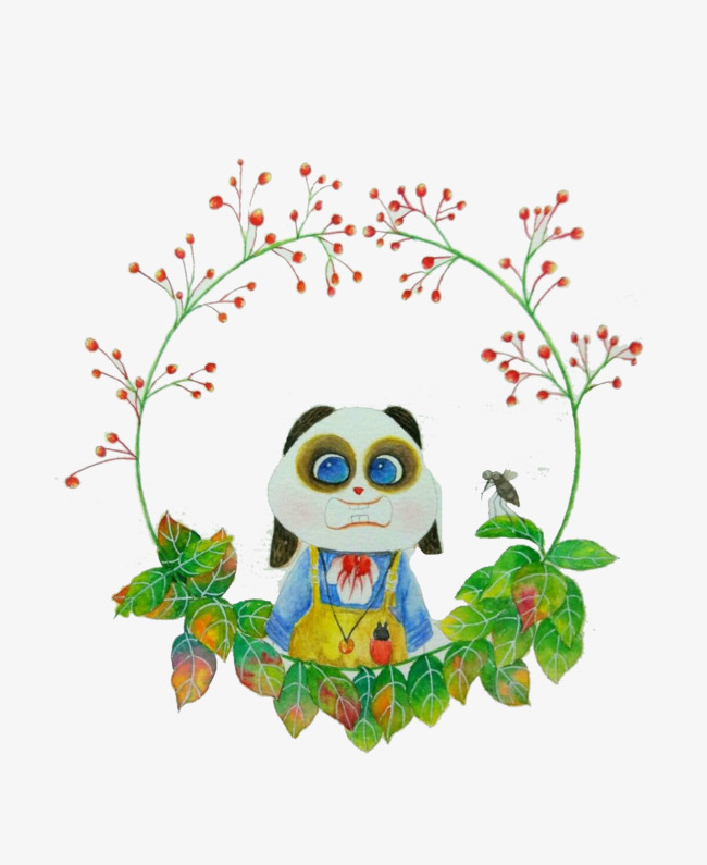 熊猫与叶子边框素材
