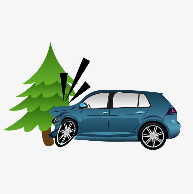 卡通撞树的汽车矢量图【高清png素材】-90设计