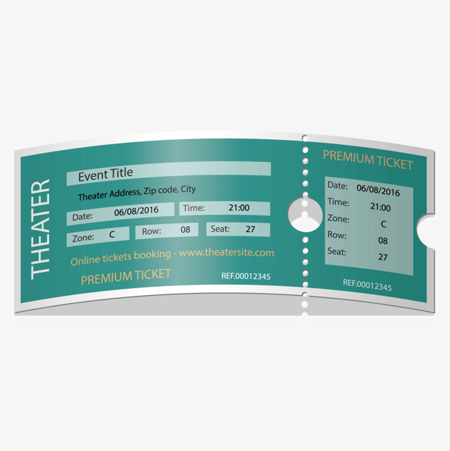 矢量门票逼真音乐会英文绿色素材图片免费下载