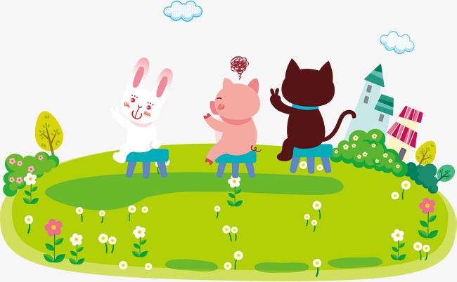 草地动物卡通漫画海报素材【高清png素材】-90设计