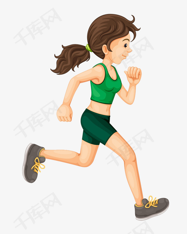 跑步女孩卡通跑步健身绿色衣服运动的女孩