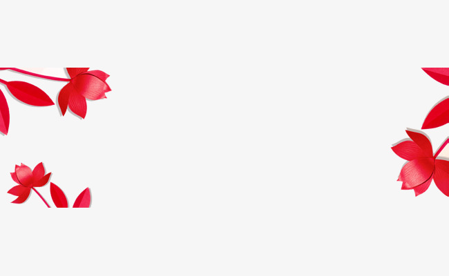 手绘红色剪纸唯美花朵PNG素材图片免费下载