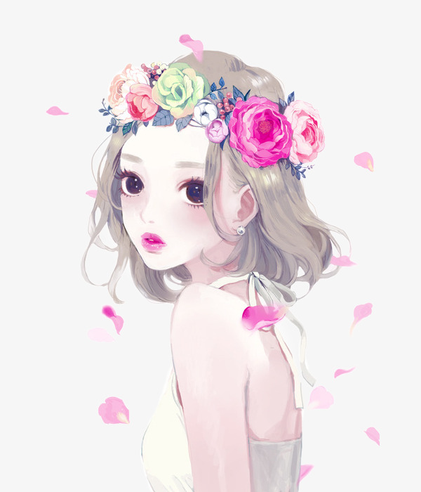 头戴花环手绘美女素材图片免费下载_高清图片
