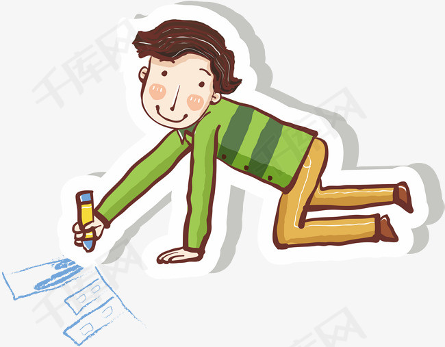 跪着画画卡通人物彩绘男孩画笔矢量图画画的人