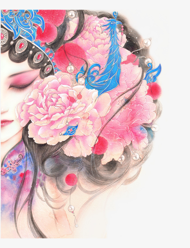 卡通手绘中国风国潮风元旦花旦元素